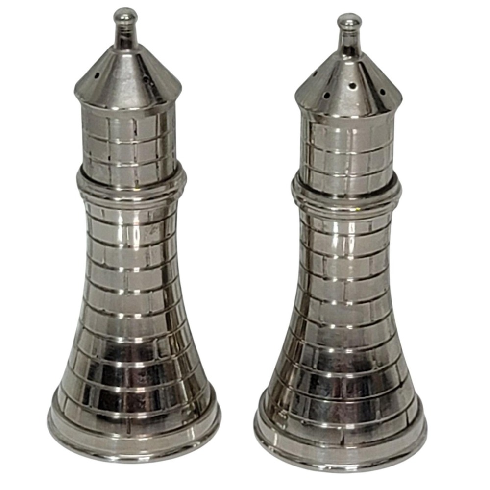 Vintage INDLA AM Silver Tone Salt Pepper Shakers‎ Mid Century Modern Set